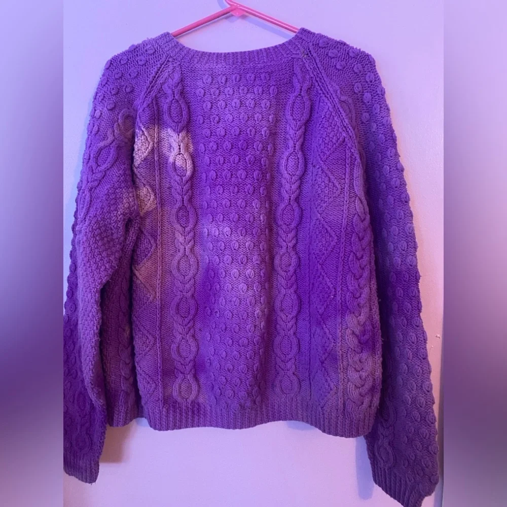 Vintage Handmade Cable Knit Sweater in a Purple Tie Dye Effect